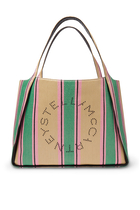Logo Striped Raffia Tote Bag